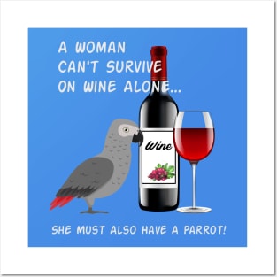 African Grey Parrot Wine Loving Drinking Posters and Art